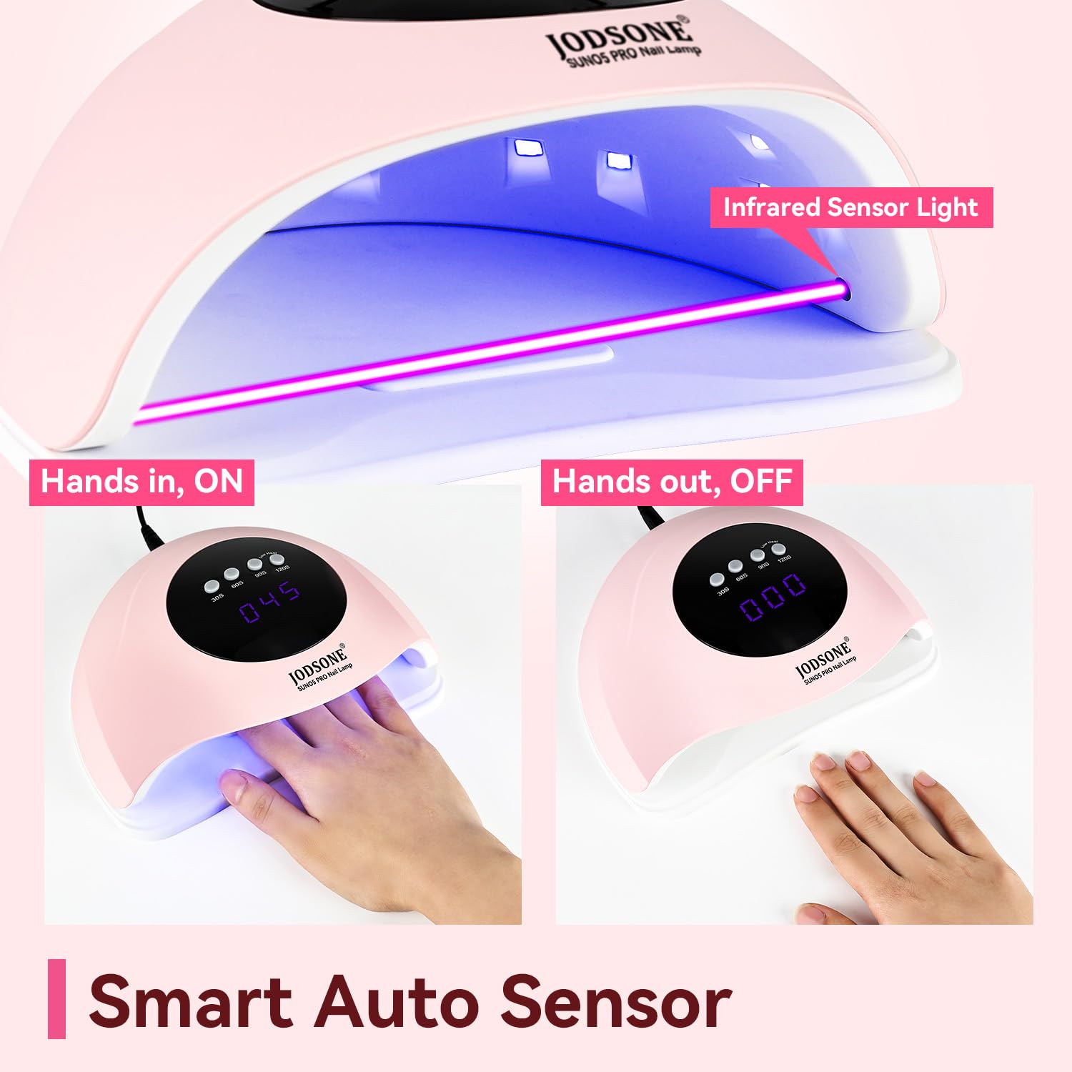 Lámpara UV LED para uñas | Color Rosa | 4 Tiempos | Sensor automático 