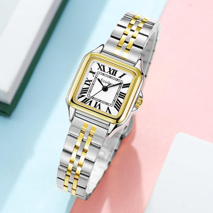 Reloj para Mujer Cuadrado 25 mm | Números Romanos | Movimiento Japonés | Correa de Acero o Cuero | Resistente al Agua (uso diario)