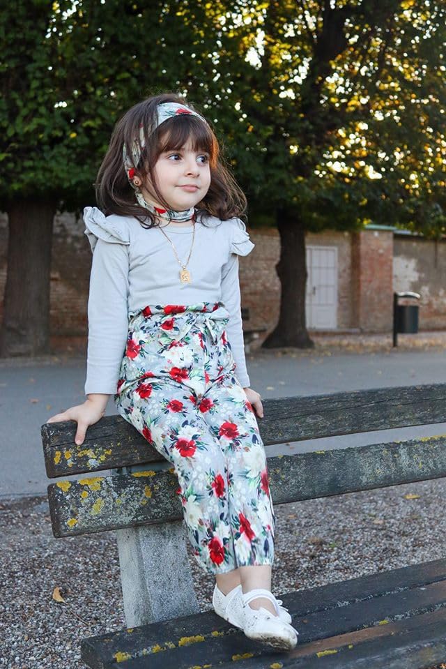 3 piezas de ropa para niña, color liso, manga larga, con volantes, pantalones florales y diadema, 1-6 años, conjunto de otoño/invierno