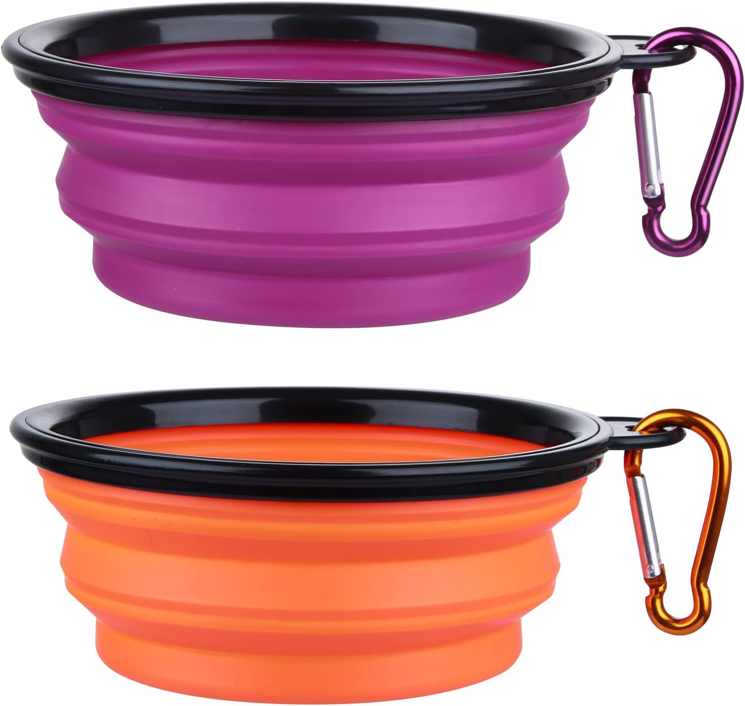 Bowls Plegables para Perros y Gatos (2 Pack) | Portátiles con Mosquetón para Agua y Comida | Viajes, Paseos y Camping