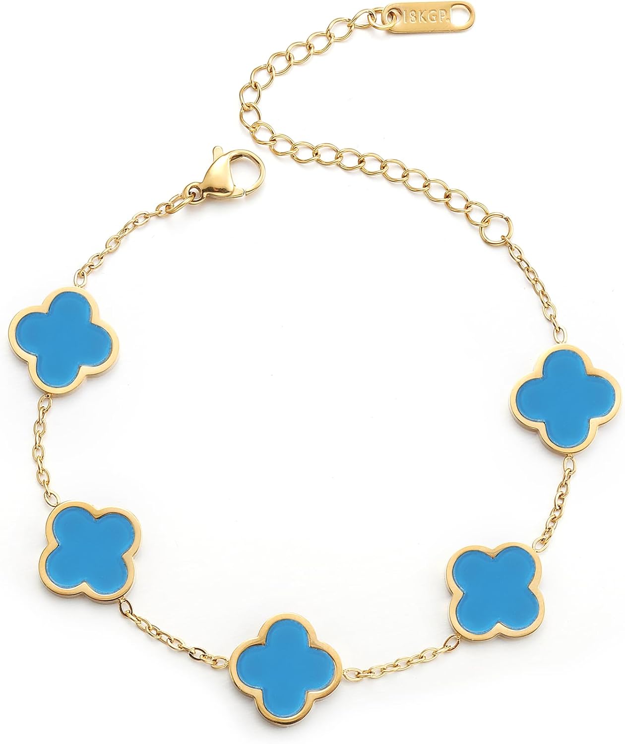 Pulsera Trébol de la Suerte para Mujer | Baño de Oro 18K con Flor Cuatro Hojas Blanco/Negro/Rojo/Verde | Joyería Elegante y Moderna