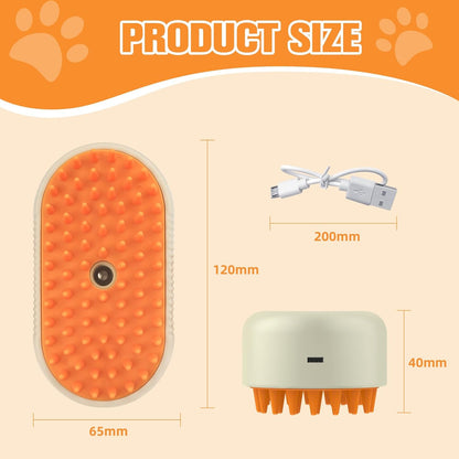 Cepillo a Vapor 3 en 1 para Perros y Gatos | Masaje, Limpieza y Eliminación de Pelo Suelto | Recargable con Silicona Suave