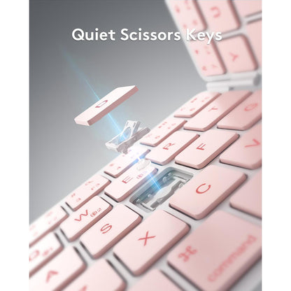 Teclado plegable Bluetooth | Tamaño completo | Ultra delgado Recargable | Conecta iOS, Android, Windows, teléfono | Color: Rosa