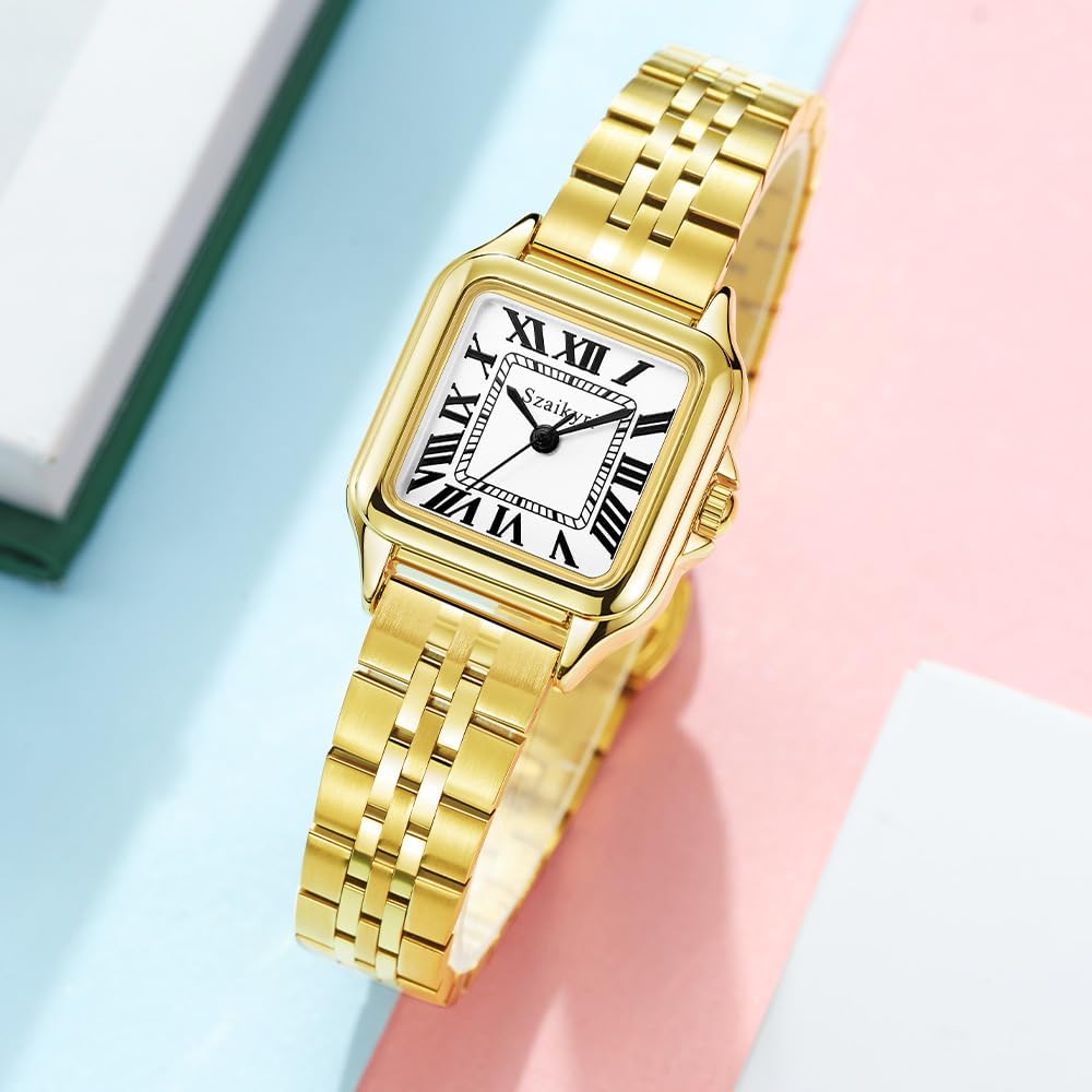 Reloj para Mujer Cuadrado 25 mm | Números Romanos | Movimiento Japonés | Correa de Acero o Cuero | Resistente al Agua (uso diario)