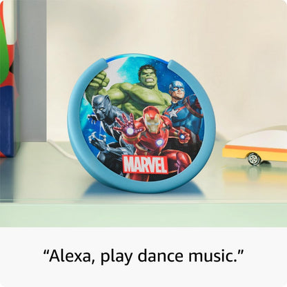 Echo Pop Kids (Modelo más reciente) – Altavoz inteligente para niños con Alexa, fundas Disney Princess y Marvel’s Avengers, control parental, 6 meses de Amazon Kids+