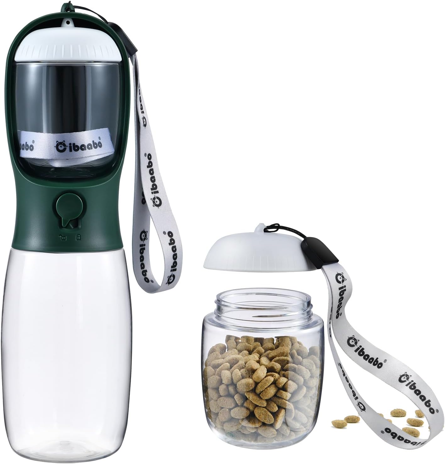 Botella de Agua para Perros con Contenedor de Alimento (2 en 1) | Portátil, Antifugas y con Filtro de Carbón – 10oz/300ml y 19oz/550ml | Accesorio de Viaje para Perros y Gatos