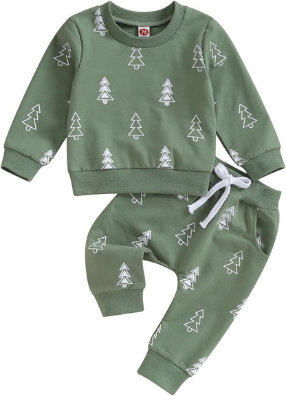 Conjunto de 2 piezas de ropa para bebé y niño, sudadera con cuello redondo con letras y pantalones casuales de otoño e invierno