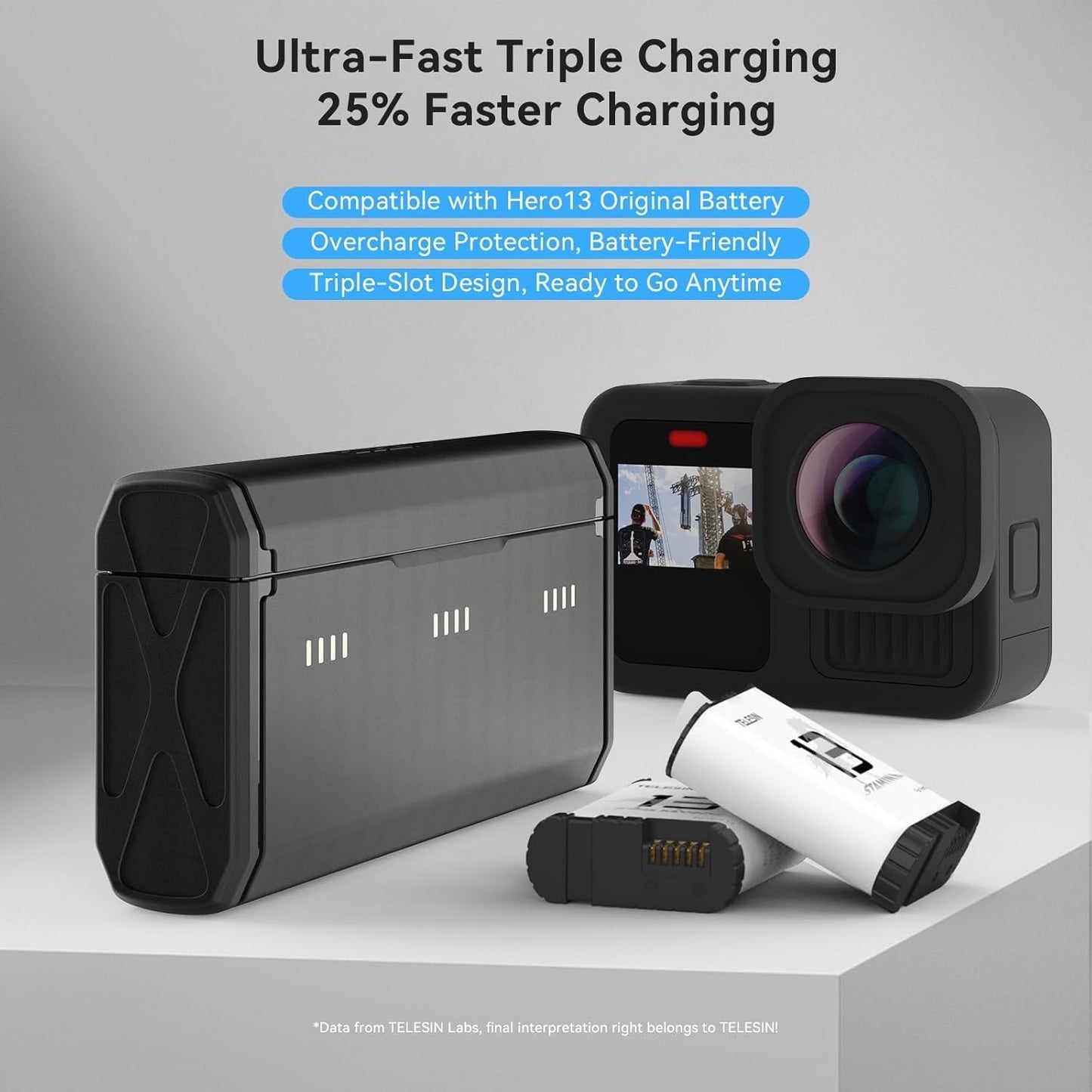 Kit Cargador TELESIN 2-Pack Enduro para GoPro Hero 13 – Baterías Resistentes al Frío con Estuche de Carga Rápida