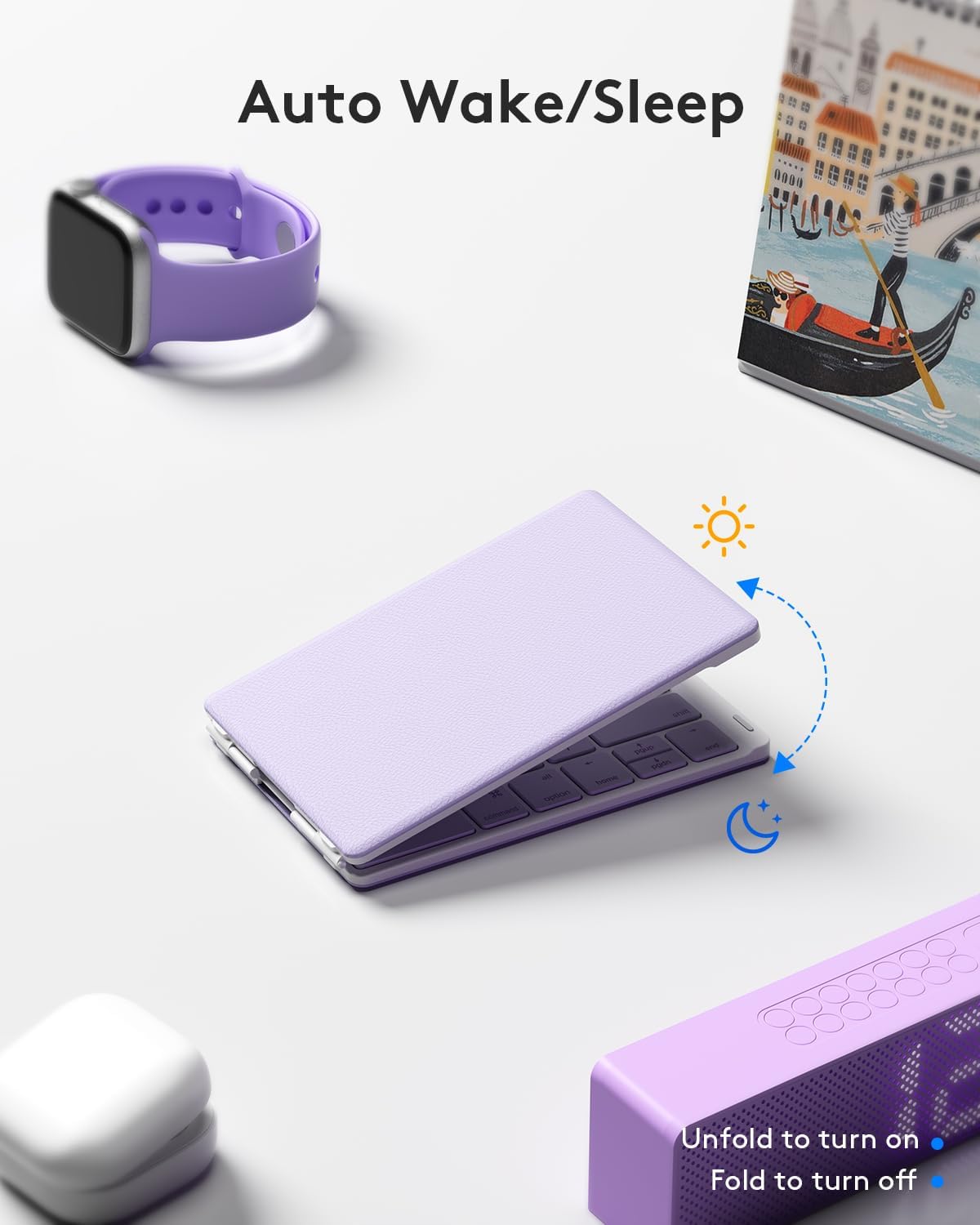 Teclado plegable Bluetooth | Tamaño completo | Ultra delgado Recargable | Conecta iOS, Android, Windows, teléfono | Color: Violeta