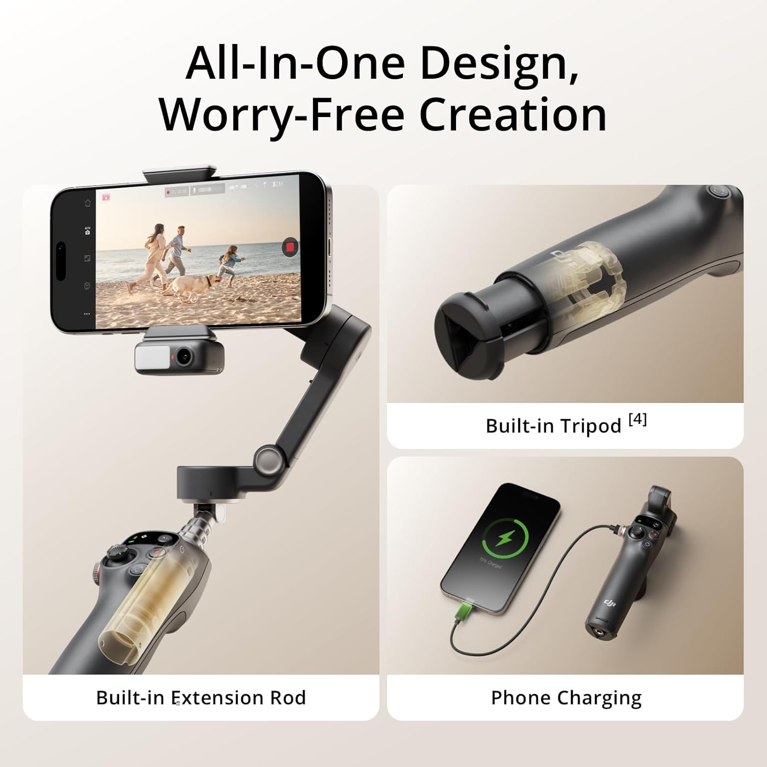DJI Osmo Mobile 7P Estabilizador Gimbal para Smartphone – 3 Ejes, Seguimiento Inteligente, Luz Integrada, Micrófono Compatible, Palo Extensible y Trípode