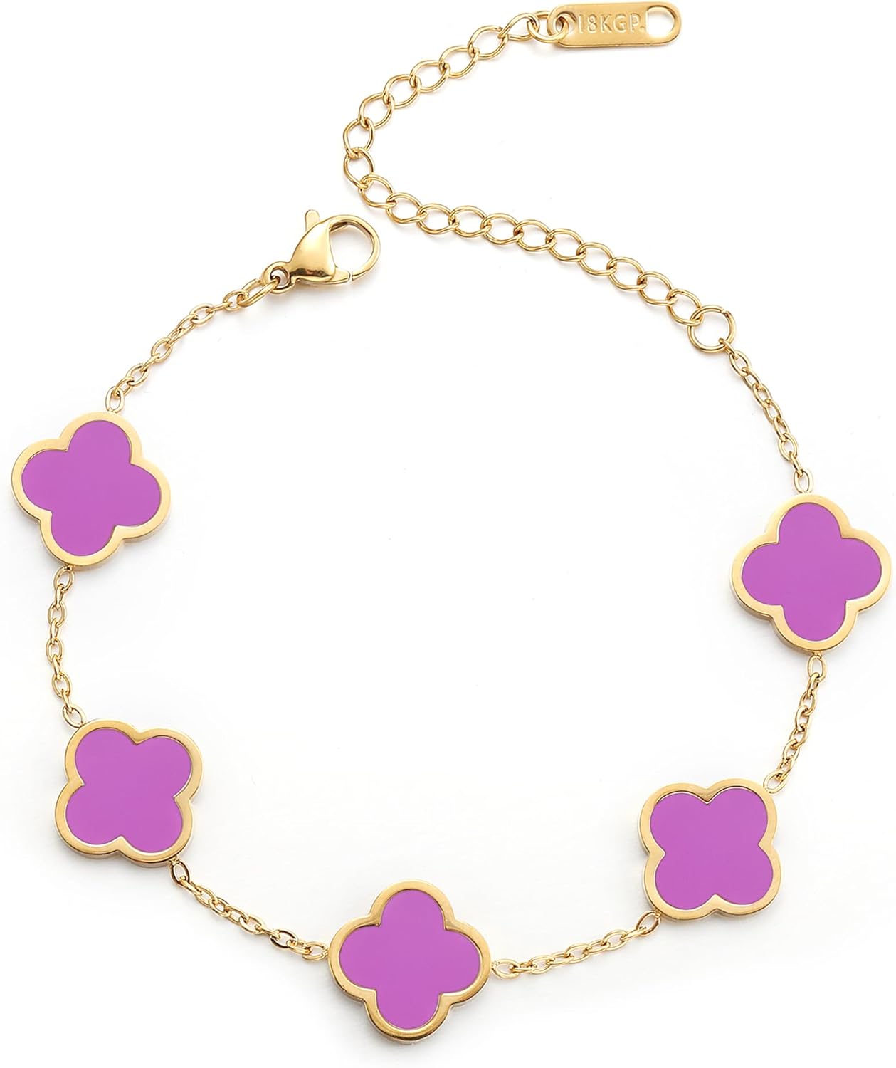 Pulsera Trébol de la Suerte para Mujer | Baño de Oro 18K con Flor Cuatro Hojas Blanco/Negro/Rojo/Verde | Joyería Elegante y Moderna