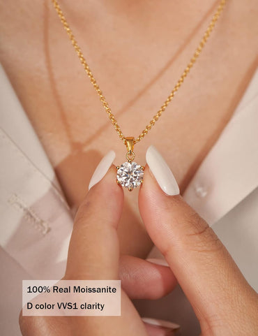 Collar Colgante Moissanita para Mujer | Plata de Ley con Baño de Oro Blanco 18K | 1-3 Quilates D Color VVS1 | Joyería Fina y Elegante