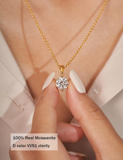 Collar Colgante Moissanita para Mujer | Plata de Ley con Baño de Oro Blanco 18K | 1-3 Quilates D Color VVS1 | Joyería Fina y Elegante