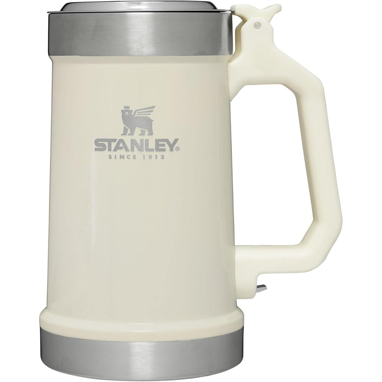 Classic Bottle Opener Beer Stein 24 Oz | Flip up Lid and Heavy Duty Handle with Built in Bottle Opener | Insulated Stainless Steel Beer Mug | Bpa-Free | Hammertone Green