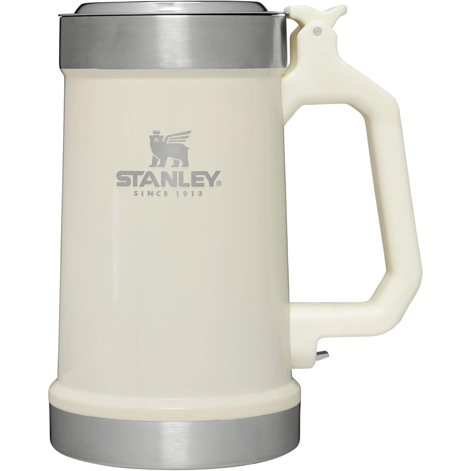 Classic Bottle Opener Beer Stein 24 Oz | Flip up Lid and Heavy Duty Handle with Built in Bottle Opener | Insulated Stainless Steel Beer Mug | Bpa-Free | Hammertone Green