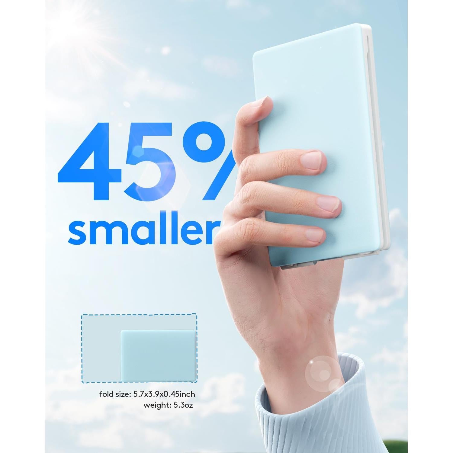 Teclado plegable Bluetooth | Tamaño completo | Ultra delgado Recargable | Conecta iOS, Android, Windows, teléfono | Color: Celeste