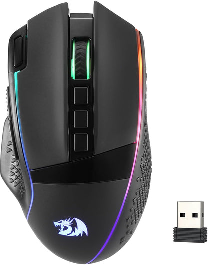 Redragon M991 – Mouse Gaming Inalámbrico, 26,000 DPI, 3 Modos de Conexión, 9 Botones Macro, Rapid Fire, RGB