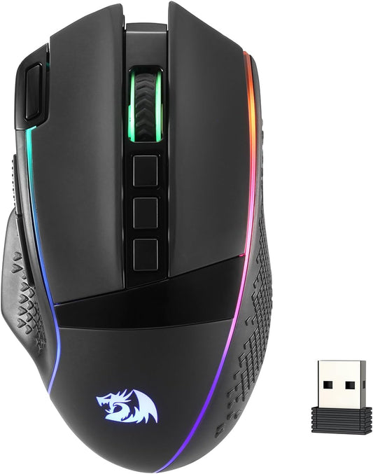 Redragon M991 – Mouse Gaming Inalámbrico, 26,000 DPI, 3 Modos de Conexión, 9 Botones Macro, Rapid Fire, RGB