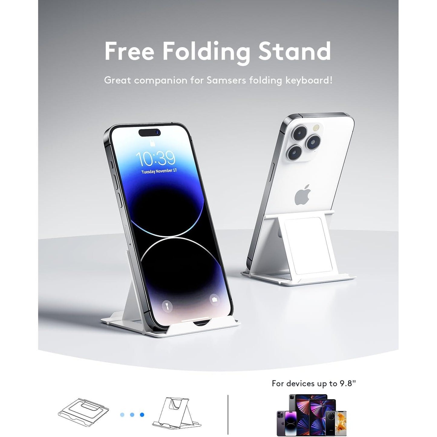 Teclado plegable Bluetooth | Tamaño completo | Ultra delgado Recargable | Conecta iOS, Android, Windows, teléfono | Color: Violeta