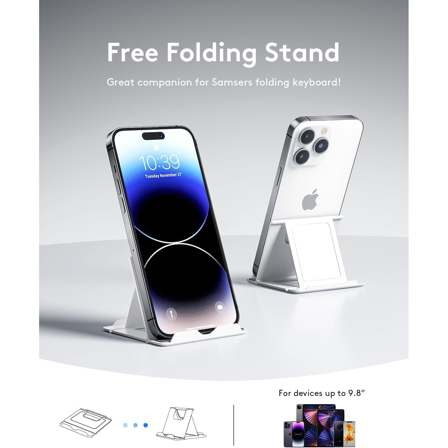 Teclado plegable Bluetooth | Tamaño completo | Ultra delgado Recargable | Conecta iOS, Android, Windows, teléfono | Color: Violeta