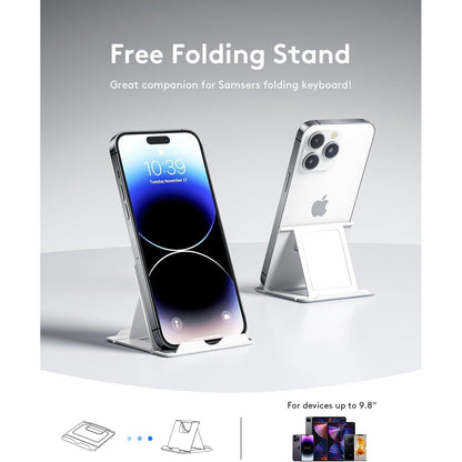 Teclado plegable Bluetooth | Tamaño completo | Ultra delgado Recargable | Conecta iOS, Android, Windows, teléfono | Color: Violeta