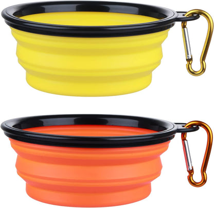 Bowls Plegables para Perros y Gatos (2 Pack) | Portátiles con Mosquetón para Agua y Comida | Viajes, Paseos y Camping