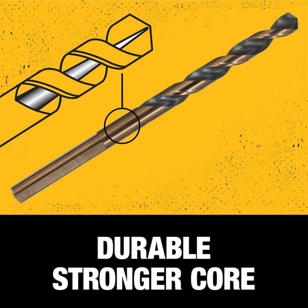 Juego de Brocas DEWALT 14 Piezas, Punta de 135°, Acero Rápido HSS, Revestimiento Negro y Dorado, Alta Durabilidad para Madera, Plástico y Metal (DWA1184)