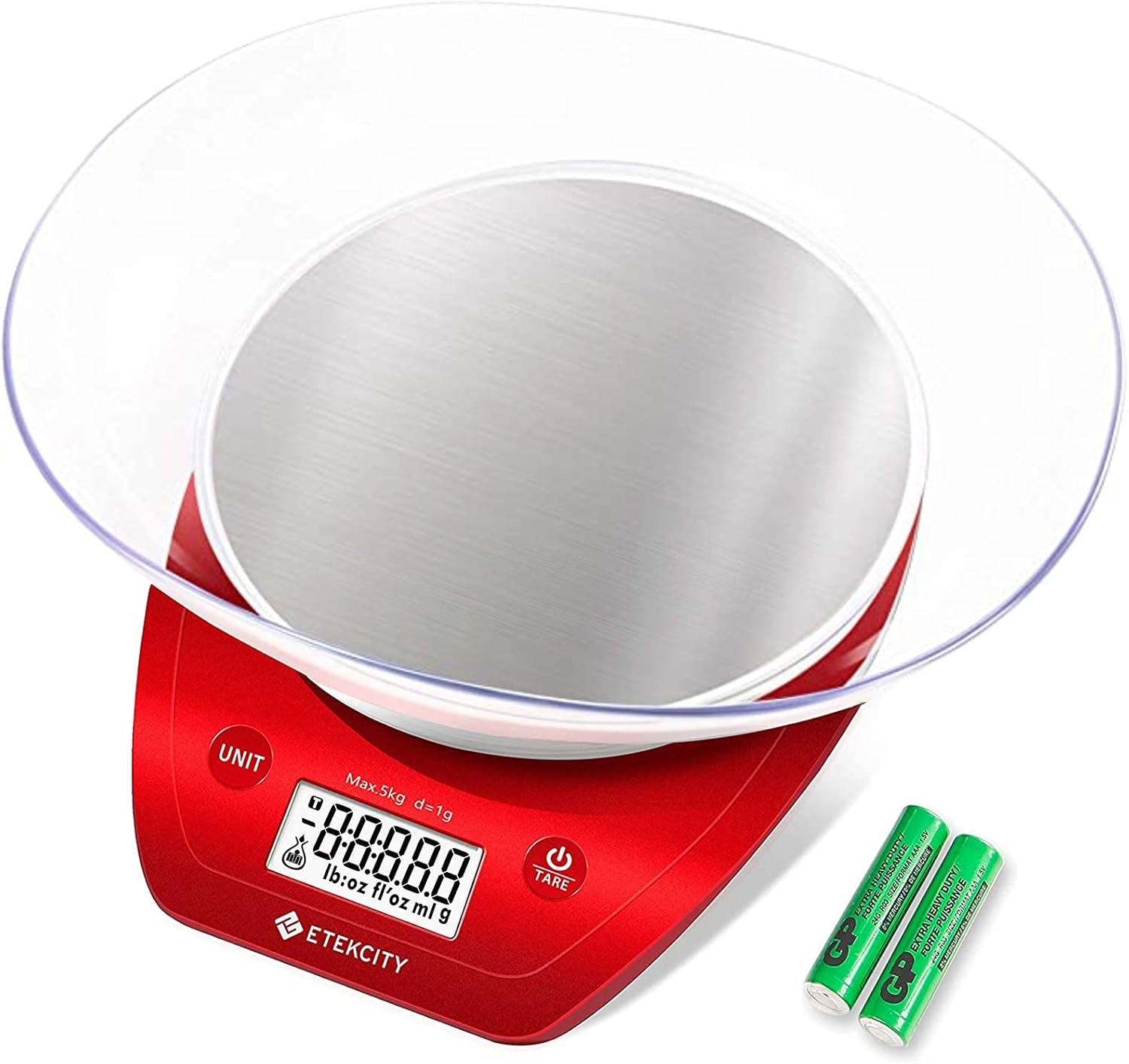Báscula de Cocina Digital Etekcity 0.1g con Bowl – Acero Inoxidable, 11lb/5kg – Gramos y Onzas para Repostería, Cocina, Dieta y Preparación de Comidas