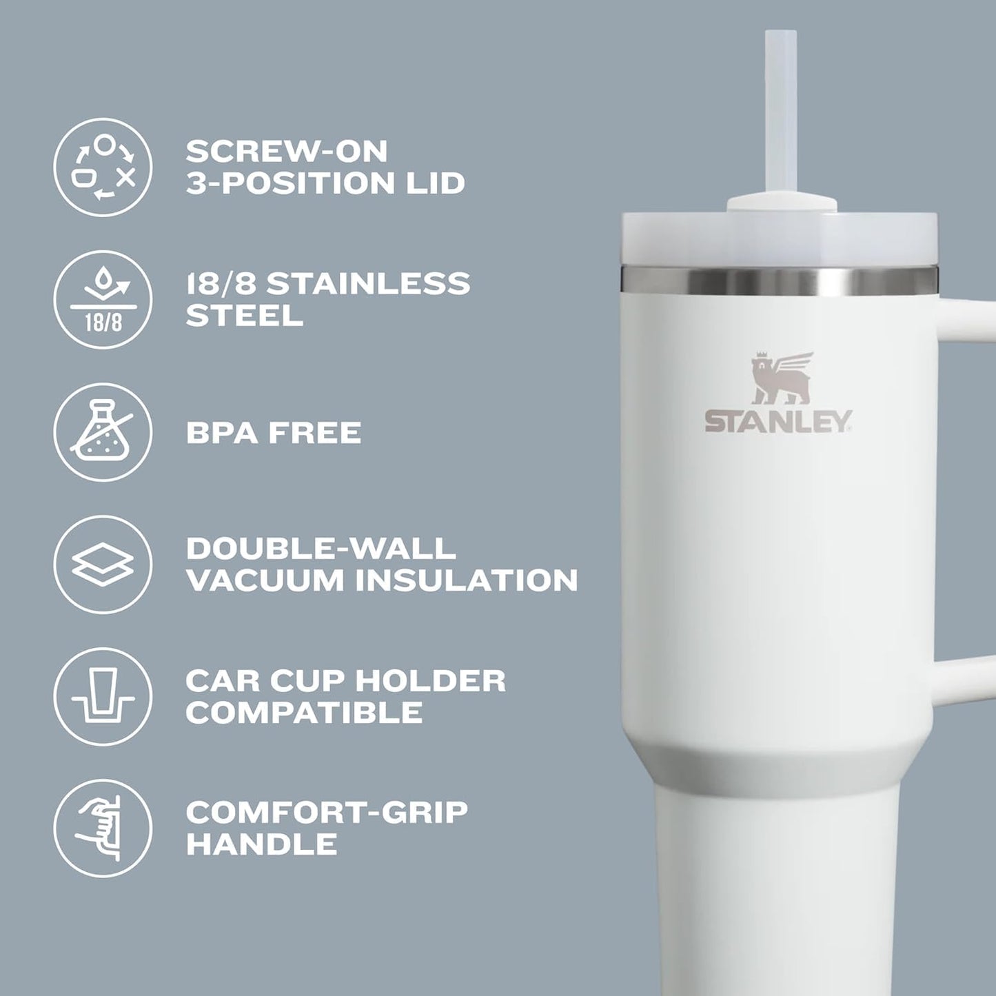 Quencher H2.0 Tumbler with Handle and Straw 30 Oz | Flowstate 3-Position Lid | Cup Holder Compatible for Travel | Insulated Stainless Steel Cup | Bpa-Free | Exclusive Blue Cactus