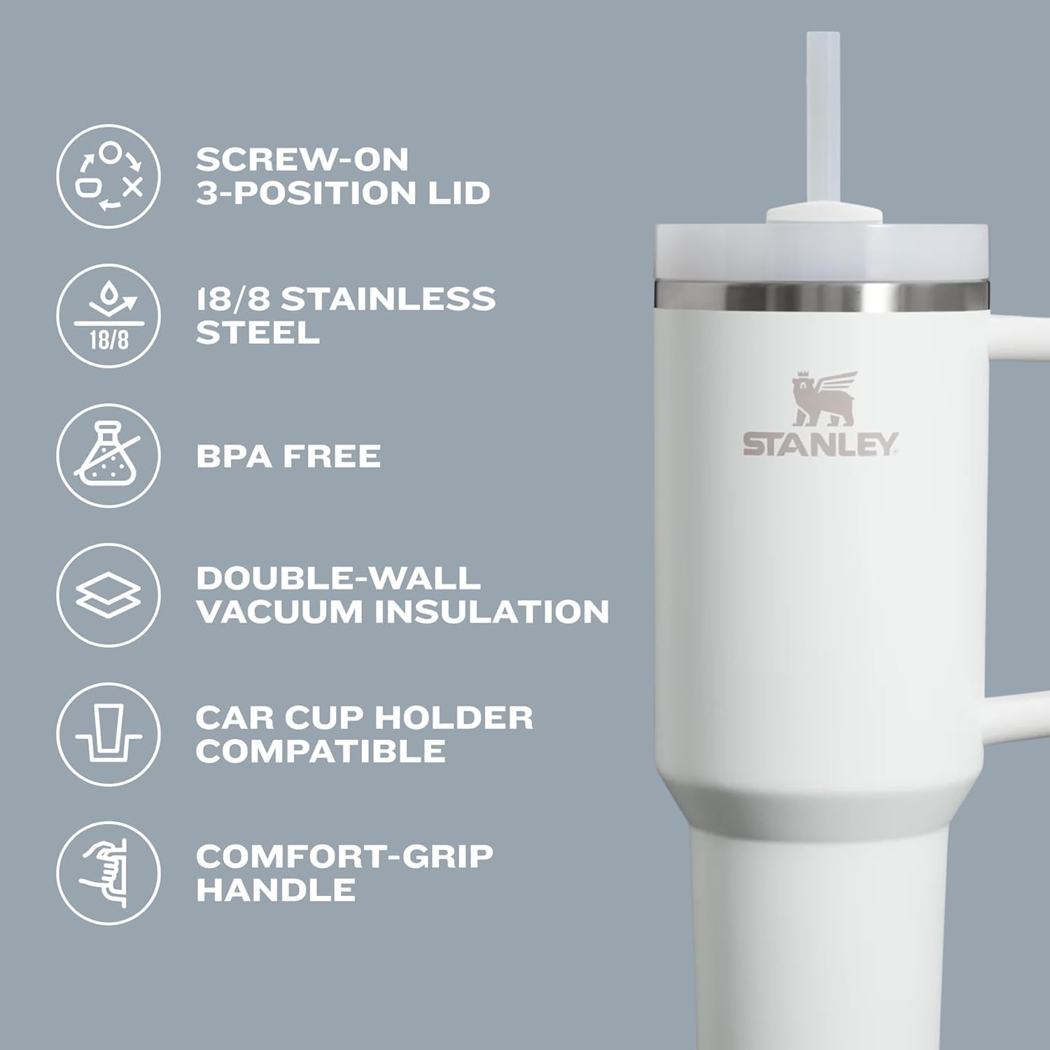 Quencher H2.0 Tumbler with Handle and Straw 30 Oz | Flowstate 3-Position Lid | Cup Holder Compatible for Travel | Insulated Stainless Steel Cup | Bpa-Free | Exclusive Blue Cactus