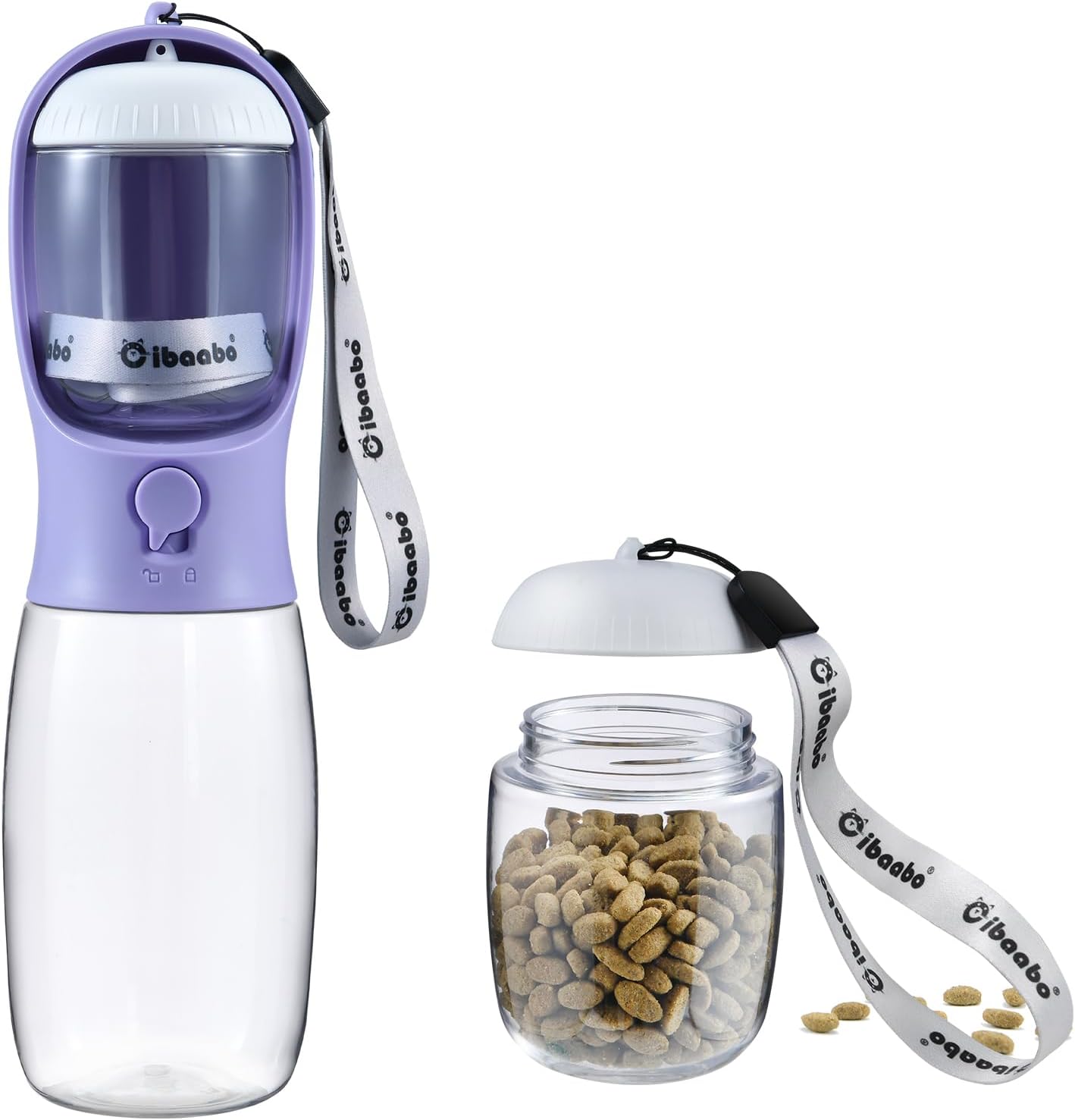Botella de Agua para Perros con Contenedor de Alimento (2 en 1) | Portátil, Antifugas y con Filtro de Carbón – 10oz/300ml y 19oz/550ml | Accesorio de Viaje para Perros y Gatos