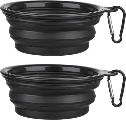 Bowls Plegables para Perros y Gatos (2 Pack) | Portátiles con Mosquetón para Agua y Comida | Viajes, Paseos y Camping