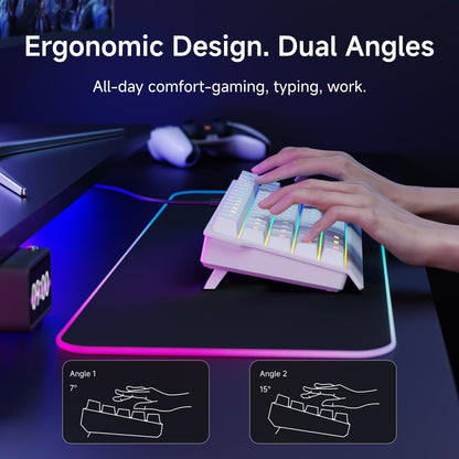 Teclado con cable al 60% | Retroiluminado RGB | Con teclas PBT | Diseño compacto | Con cable con cordón para Mac/Win | Color: Blanco