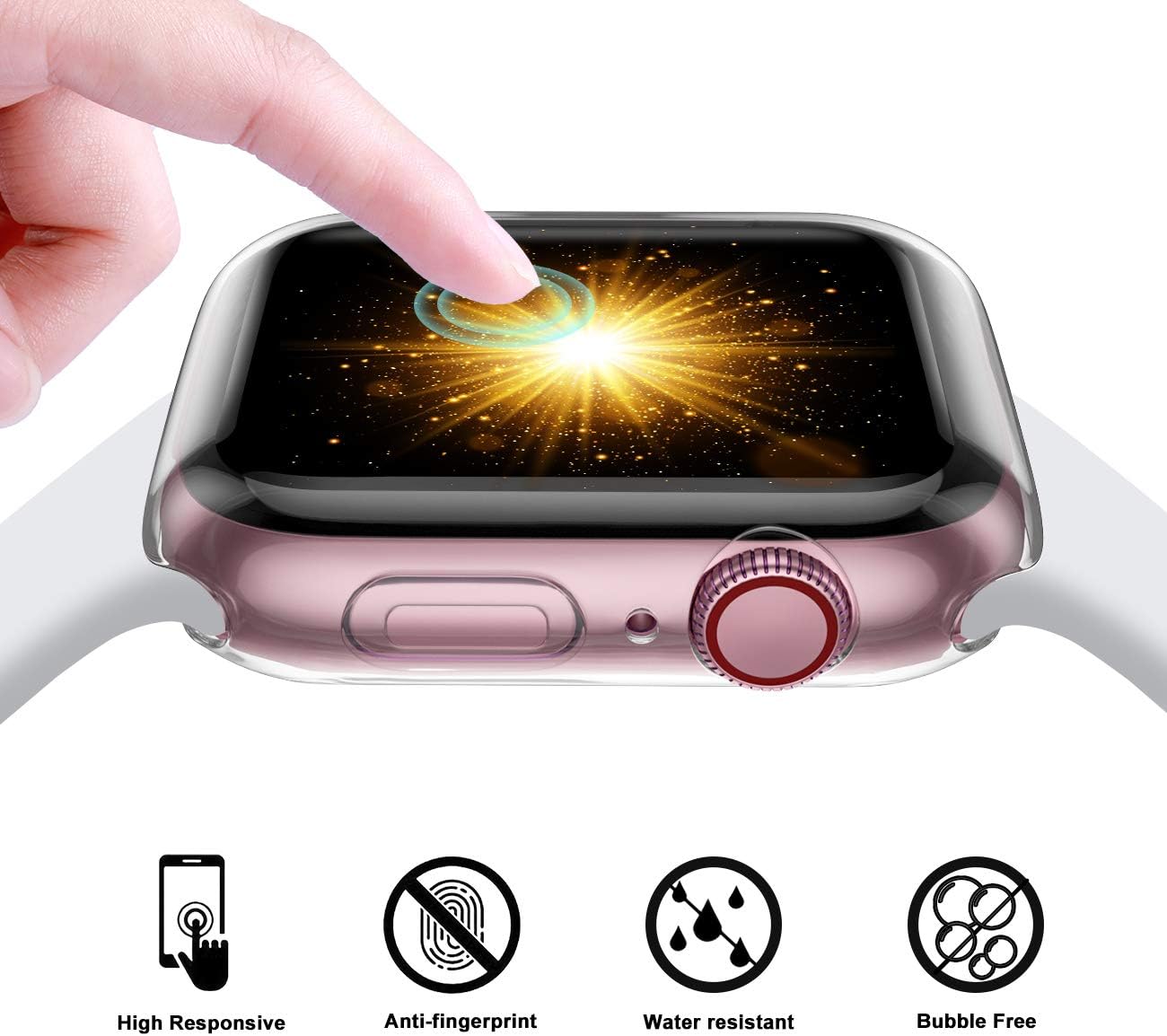 Juego de 3 fundas para Apple Watch de 1.49 pulgadas | Protector de pantalla de alta sensibilidad HD y TPU y protección anticaídas de 360º | Para iWatch Series 3/2/1 | Transparentes