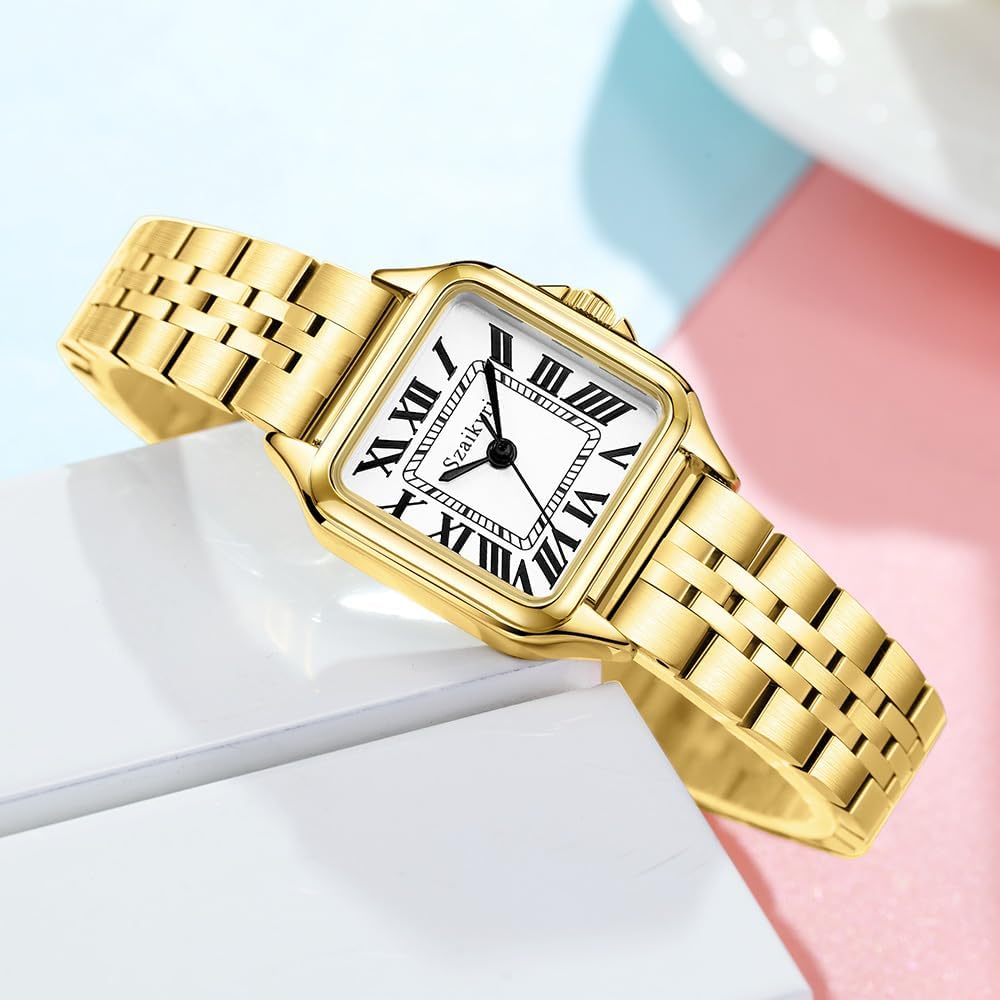 Reloj para Mujer Cuadrado 25 mm | Números Romanos | Movimiento Japonés | Correa de Acero o Cuero | Resistente al Agua (uso diario)