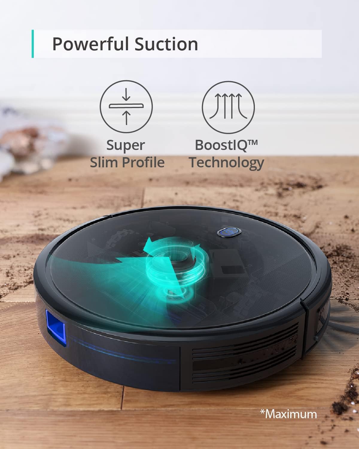 Aspiradora Robot eufy 11S MAX – Super delgada, potente succión, silenciosa y auto-recargable – Para pisos duros y alfombras de pelo medio – Negra