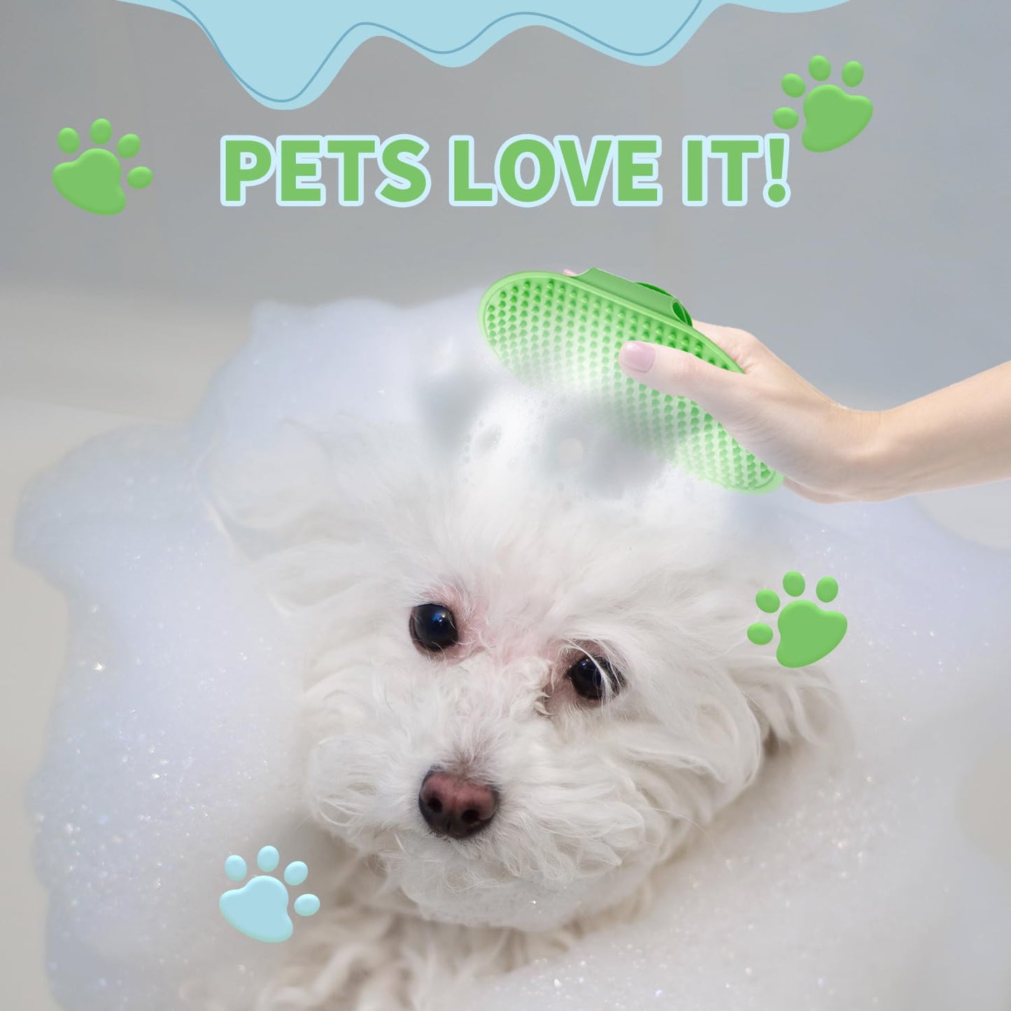 Set de Baño para Mascotas 6 Piezas | Cepillo con Dispensador de Shampoo, Cepillo de Barbilla para Gatos, Cepillo de Dientes y Guante de Masaje Ajustable