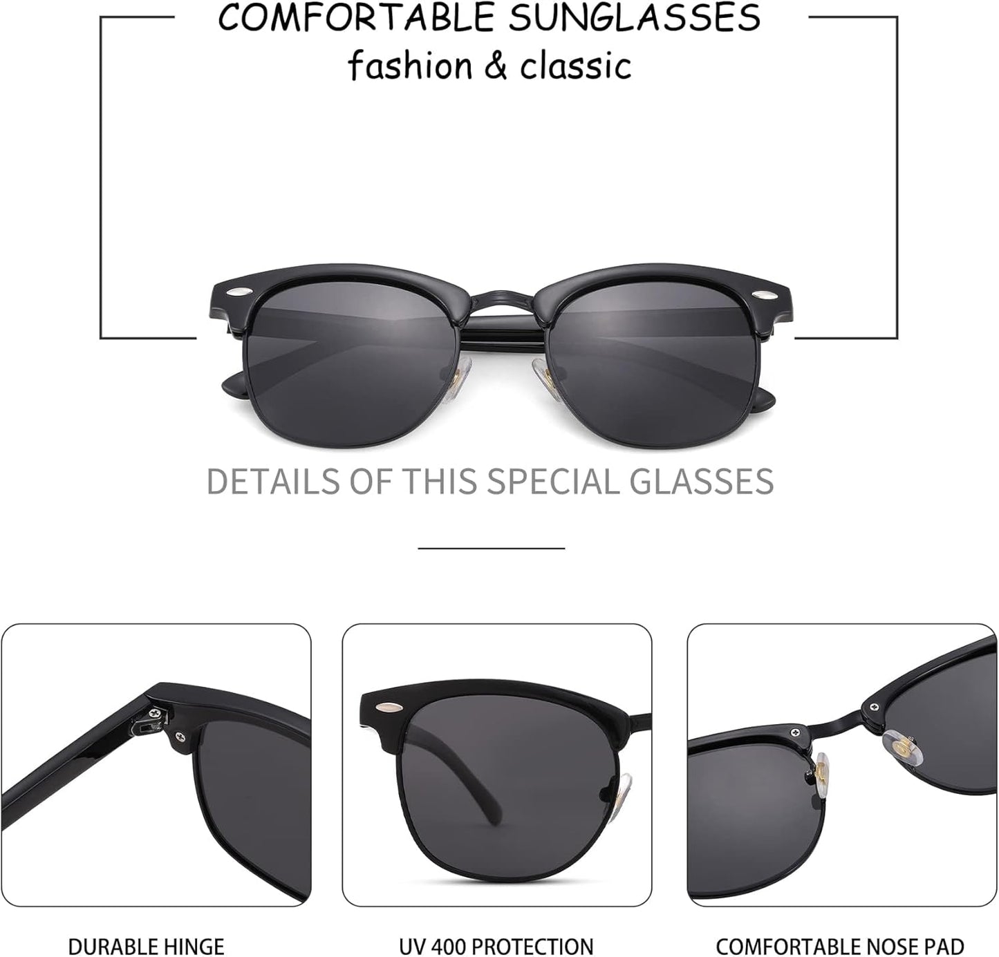 Pro Acme Semi-Rimless Polarized Sunglasses UV 400 Protection for Women Men