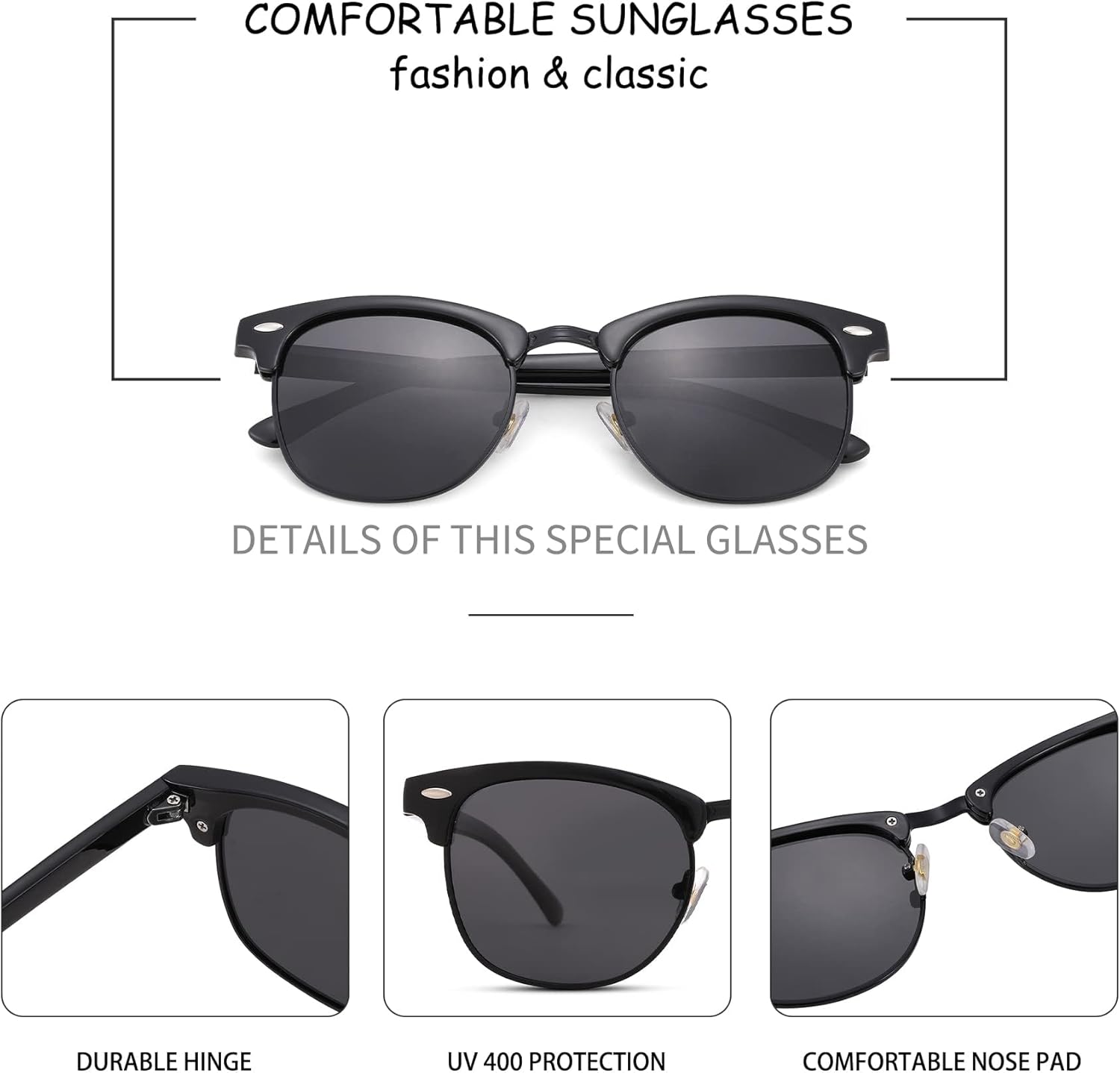 Pro Acme Semi-Rimless Polarized Sunglasses UV 400 Protection for Women Men
