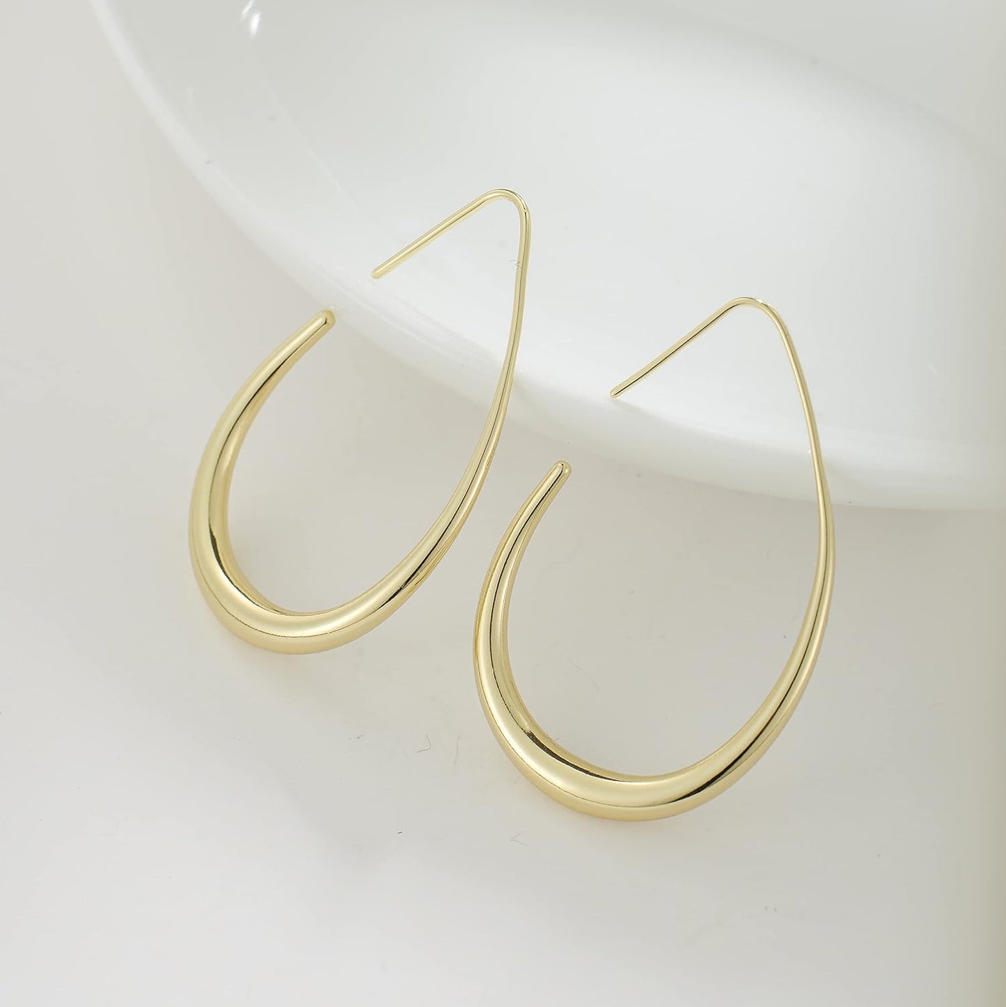 Aros Hoop Ovalados Mujer – 40mm Teardrop Livianos, Plata 925 con Baño Oro 14K/Oro Blanco,