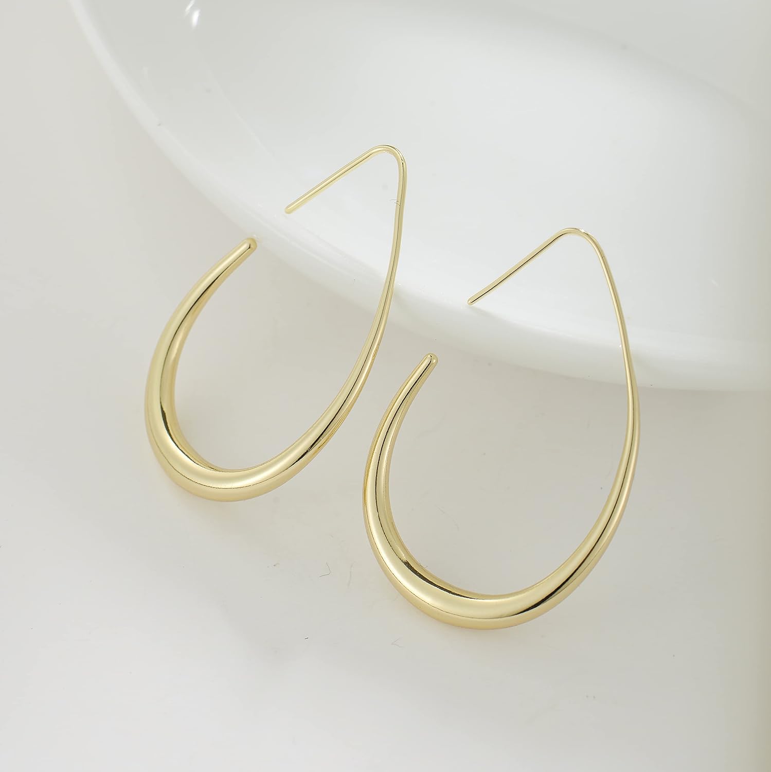 Aros Hoop Ovalados Mujer – 40mm Teardrop Livianos, Plata 925 con Baño Oro 14K/Oro Blanco,