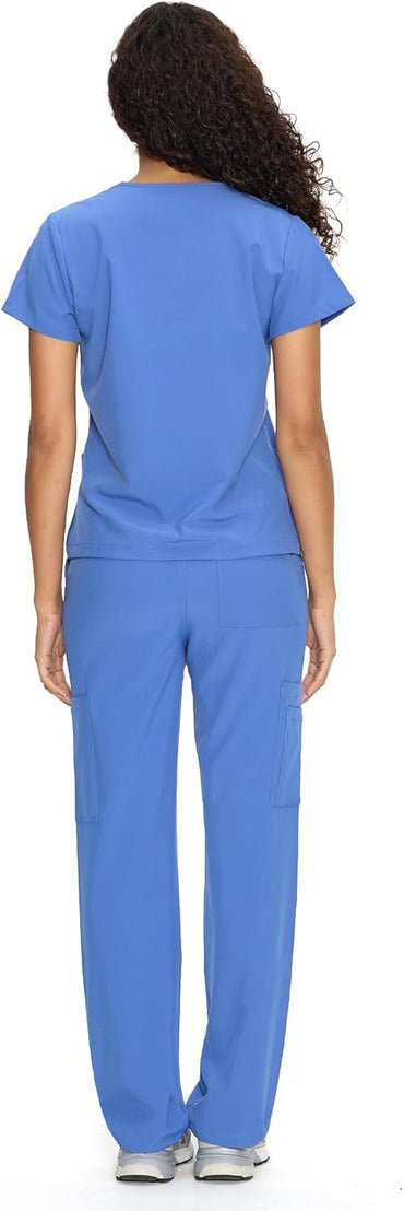 Set Uniforme Médico | Camiseta con Cuello en V y Pantalones de Pierna Recta con Bolsillos | Ropa de Trabajo Unisex | Color: Azul Ceil