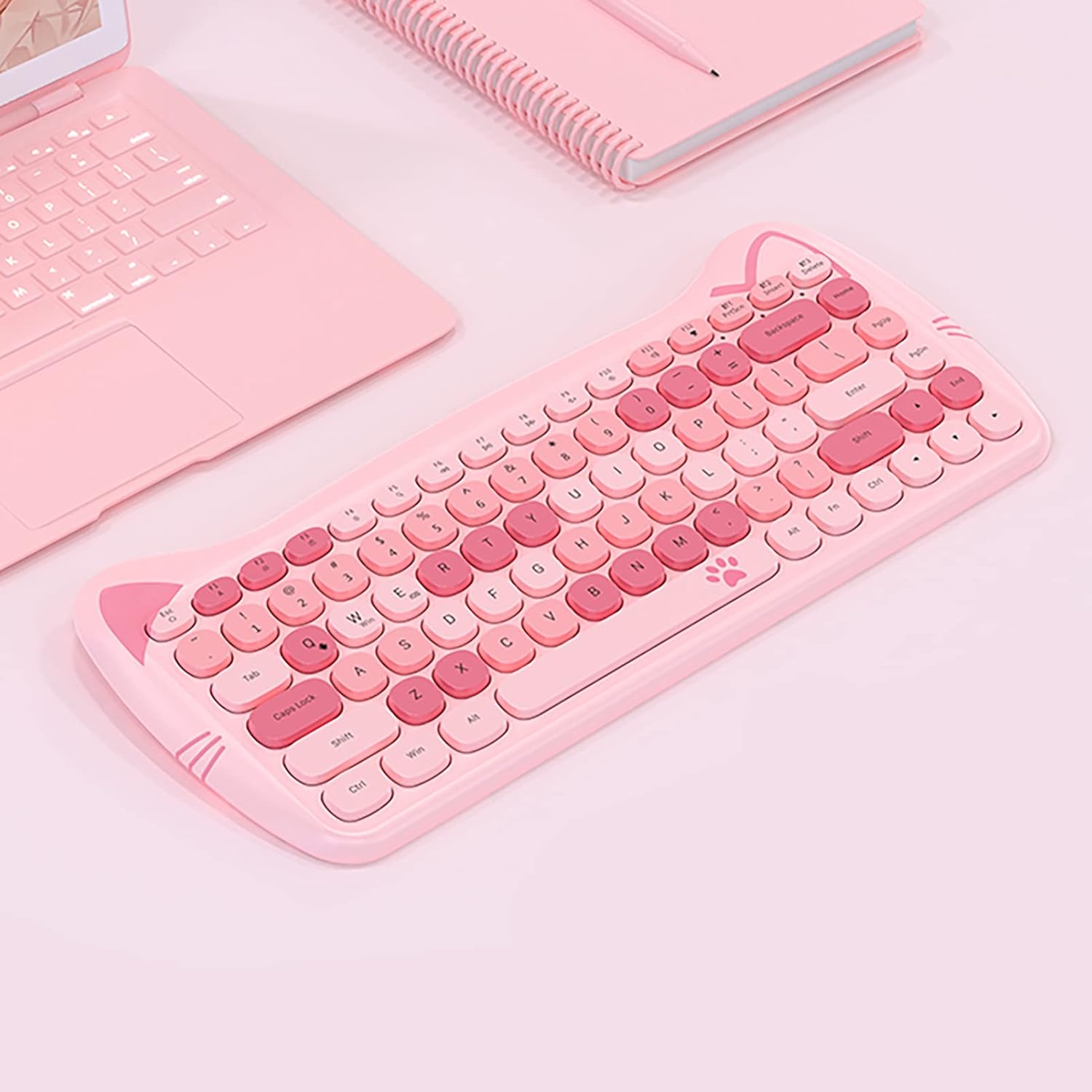 Teclado y mouse inalámbricos Gatito | Teclas silenciosas | 84 teclas | Color: Rosa