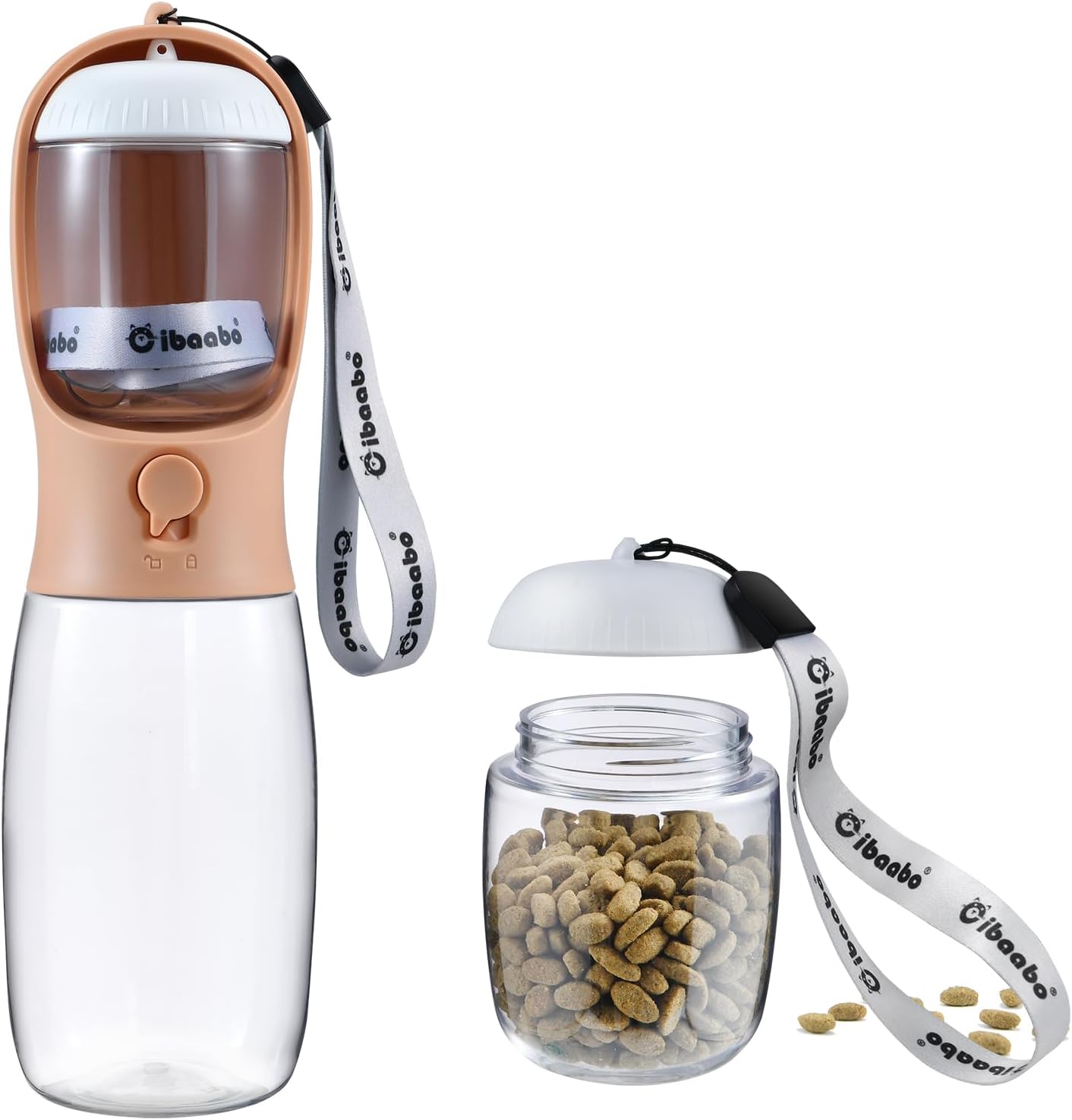 Botella de Agua para Perros con Contenedor de Alimento (2 en 1) | Portátil, Antifugas y con Filtro de Carbón – 10oz/300ml y 19oz/550ml | Accesorio de Viaje para Perros y Gatos