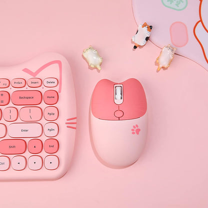 Teclado y mouse inalámbricos Gatito | Teclas silenciosas | 84 teclas | Color: Rosa