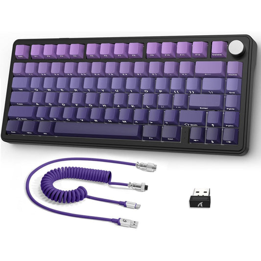 Teclado mecánico inalámbrico para juegos con perilla intercambiable | Color: Violeta