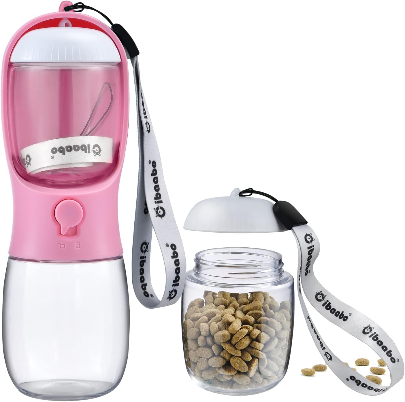 Botella de Agua para Perros con Contenedor de Alimento (2 en 1) | Portátil, Antifugas y con Filtro de Carbón – 10oz/300ml y 19oz/550ml | Accesorio de Viaje para Perros y Gatos