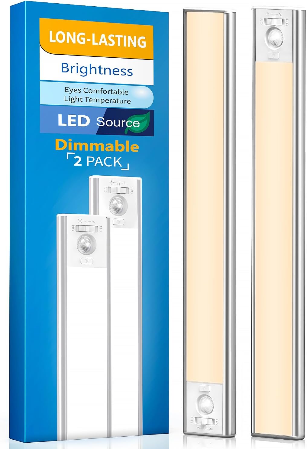 Luces Bajo Mueble Recargables con Sensor de Movimiento, Pack x2, 62 LEDs, 2200mAh USB-C, Magnéticas, Regulables, Inalámbricas para Cocina, Clóset, Pasillo