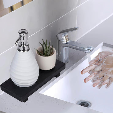 Bandeja de madera | Soporte de pedestal para decoración de baño o cocina | Color: negro