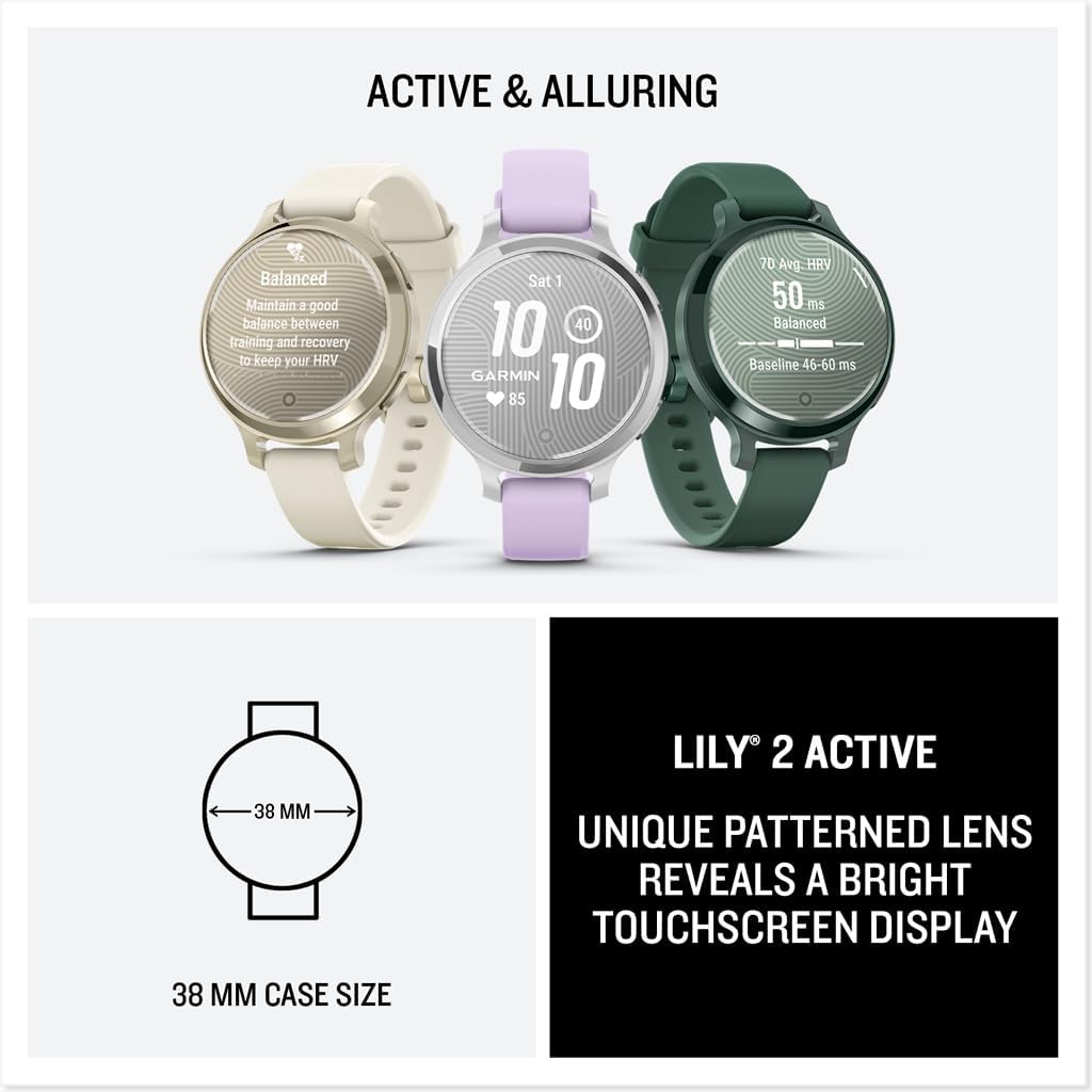 Garmin Lily 2 Active Smartwatch Mujer – Diseño Elegante con GPS Integrado, Salud & Fitness, 9 Días de Batería – Silver/Purple Jasmine